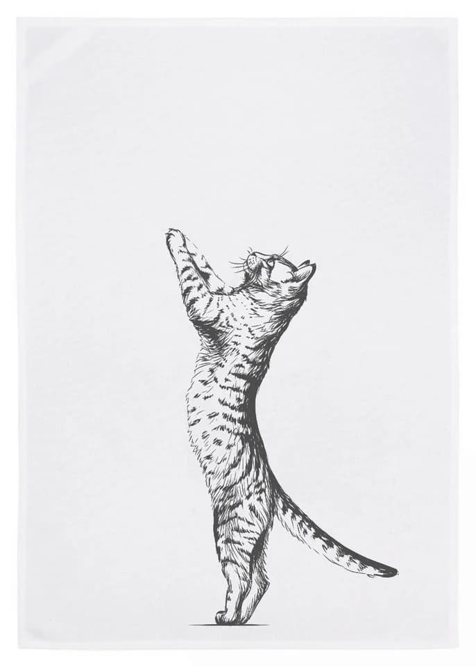 17,30 Hamburg Geschirrtuch Katze Grau Siebdruck 50x70cm - Bild 2
