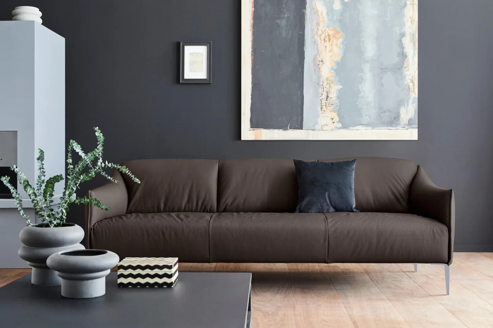 W.SCHILLIG Sally 3-Sitzer Ledersofa Braun Metallfüße
