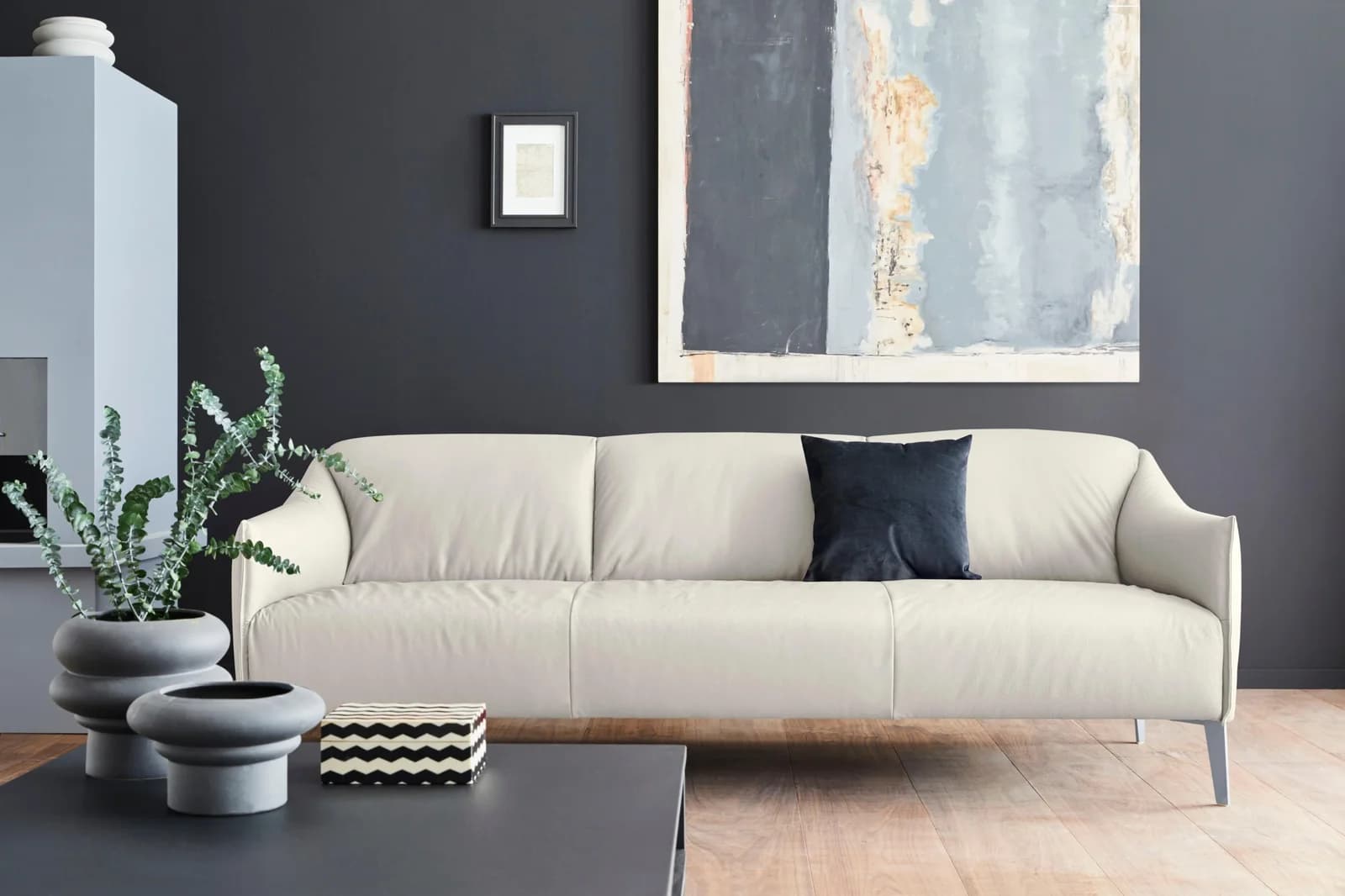 W.SCHILLIG Sally 3-Sitzer Ledersofa Weiß Silber Matt