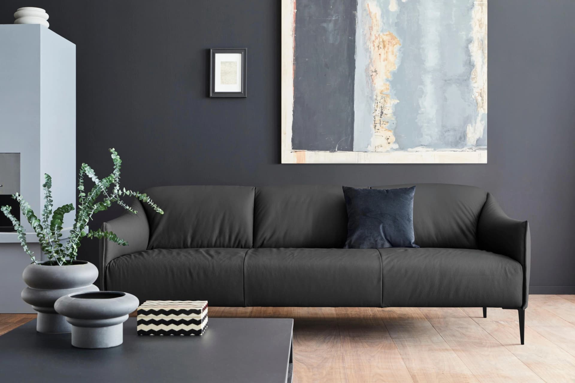W.SCHILLIG Sally 3-Sitzer Ledersofa Schwarz