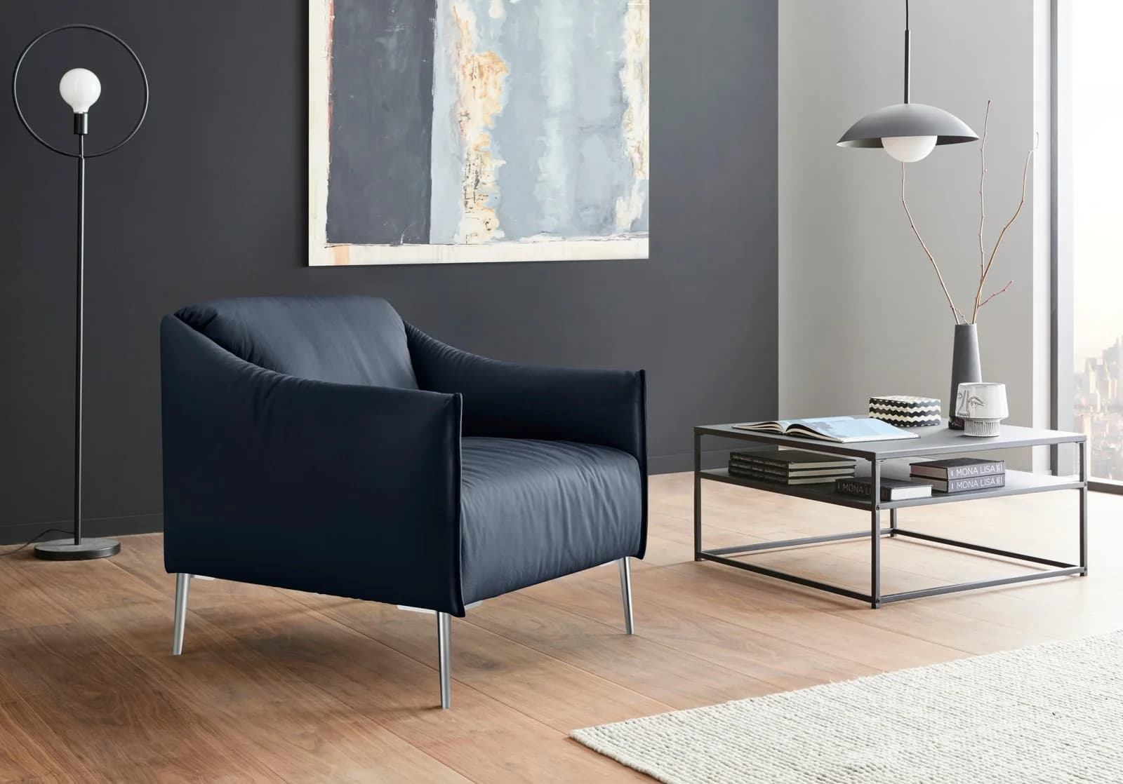 W.SCHILLIG Cocktailsessel Sally Blau Longlife Xtra-Leder