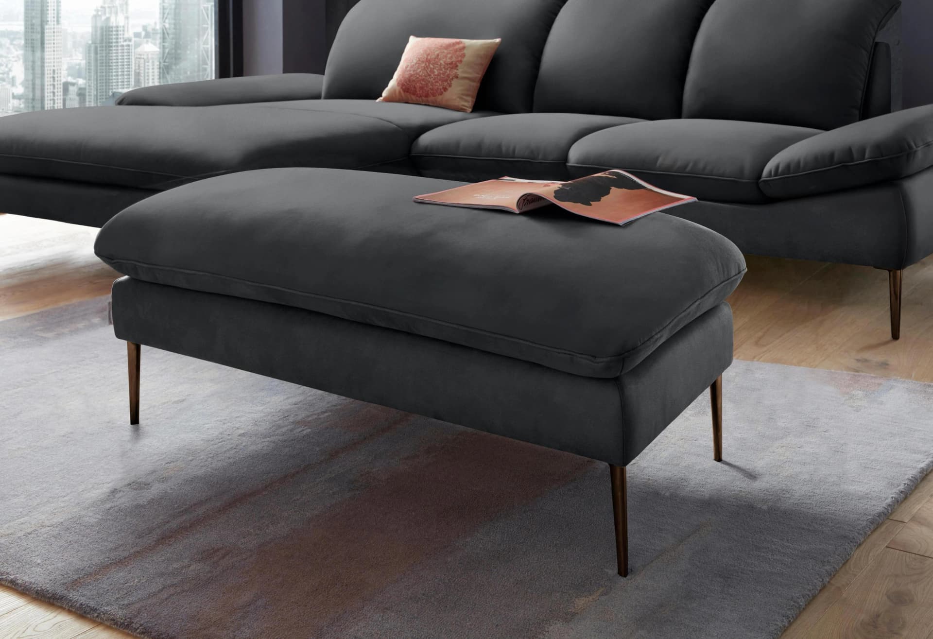 W.SCHILLIG Hocker enjoy&MORE Schwarz Leder Bronze