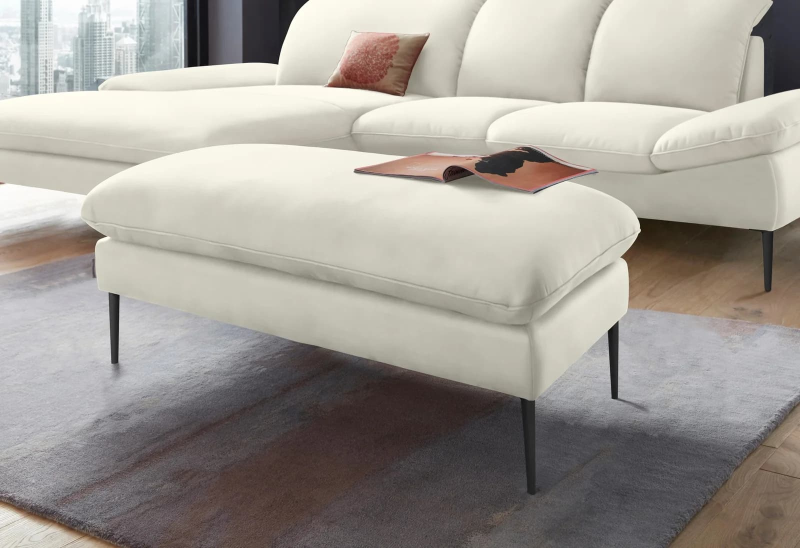 W.SCHILLIG Hocker enjoy&MORE Weiß Leder Modern