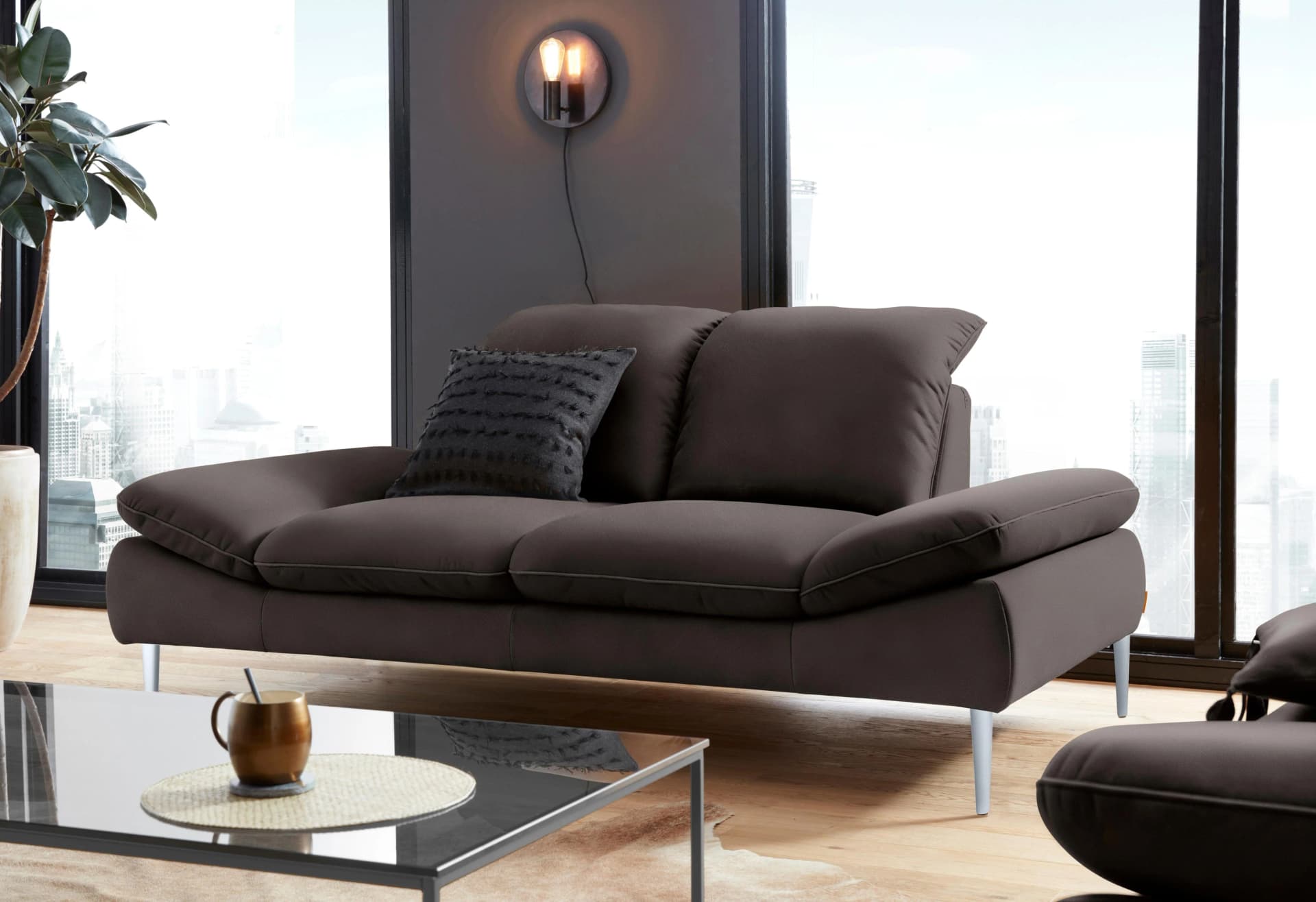 W.SCHILLIG enjoy&MORE 2-Sitzer Sofa Braun Leder mit Sitztiefenverstellung