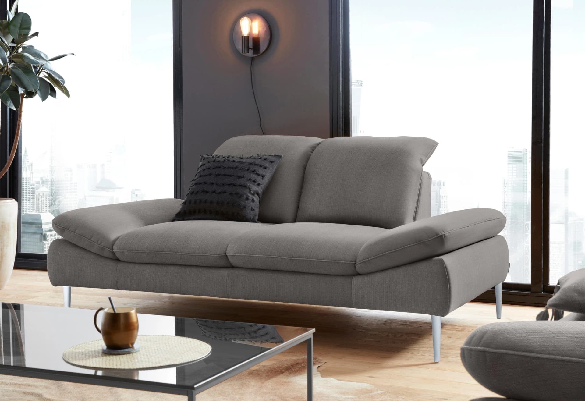 W.SCHILLIG enjoy&MORE Sofa Grau mit Sitztiefenverstellung