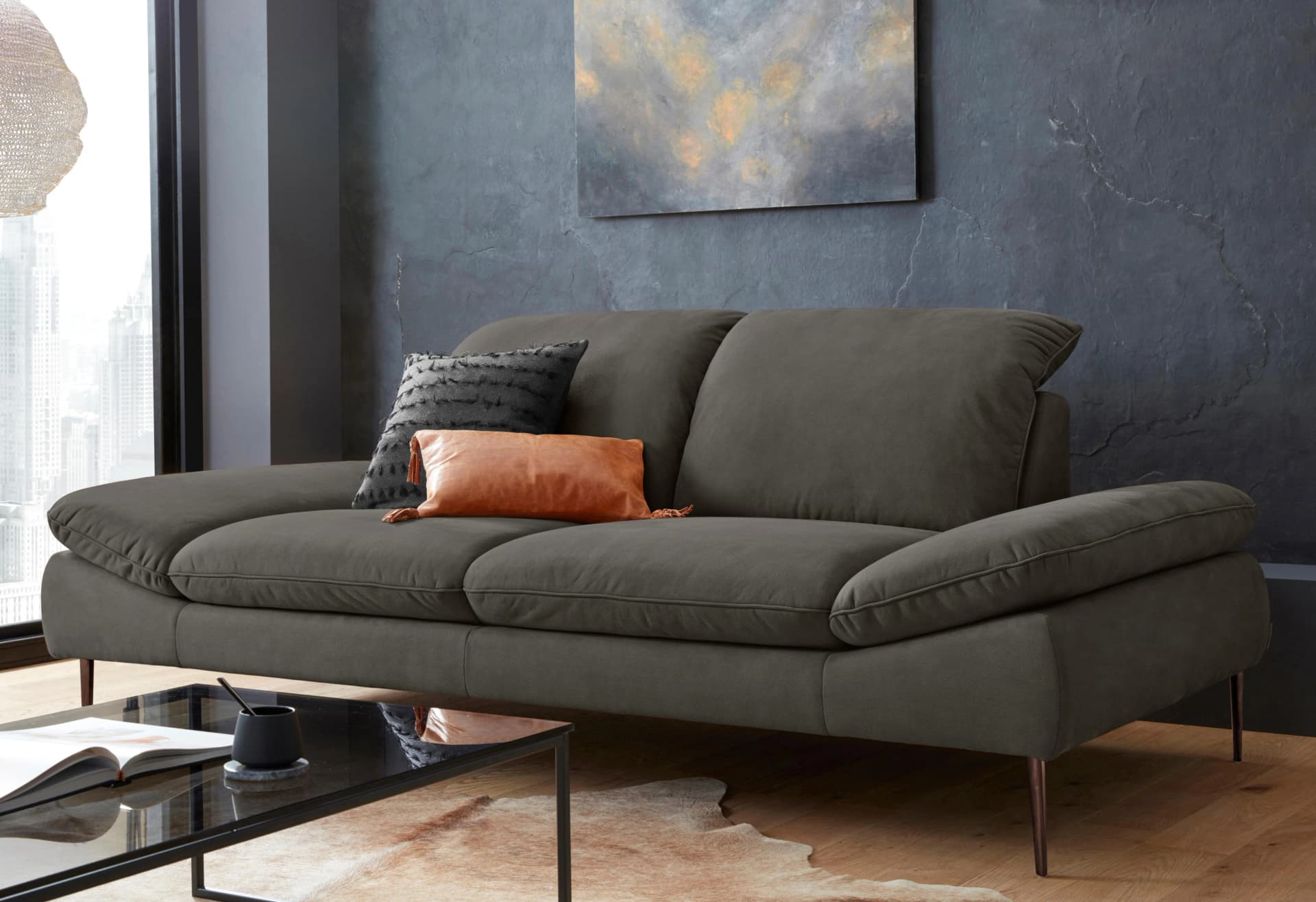W.SCHILLIG enjoy&MORE 2,5-Sitzer Sofa Grau mit Sitztiefenverstellung