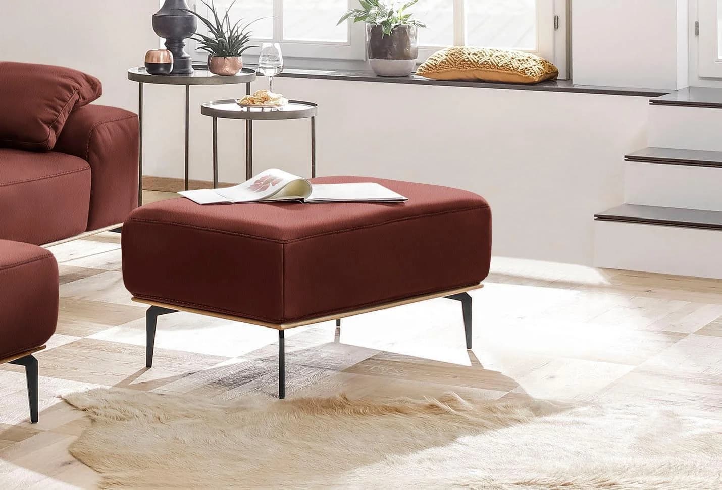 W.SCHILLIG Polsterhocker run Leder Eiche Sockel Rosso Marone