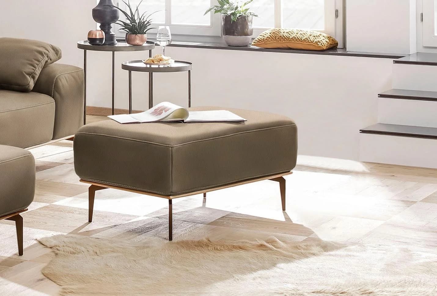 W.SCHILLIG Polsterhocker run Beige Bronze Leder