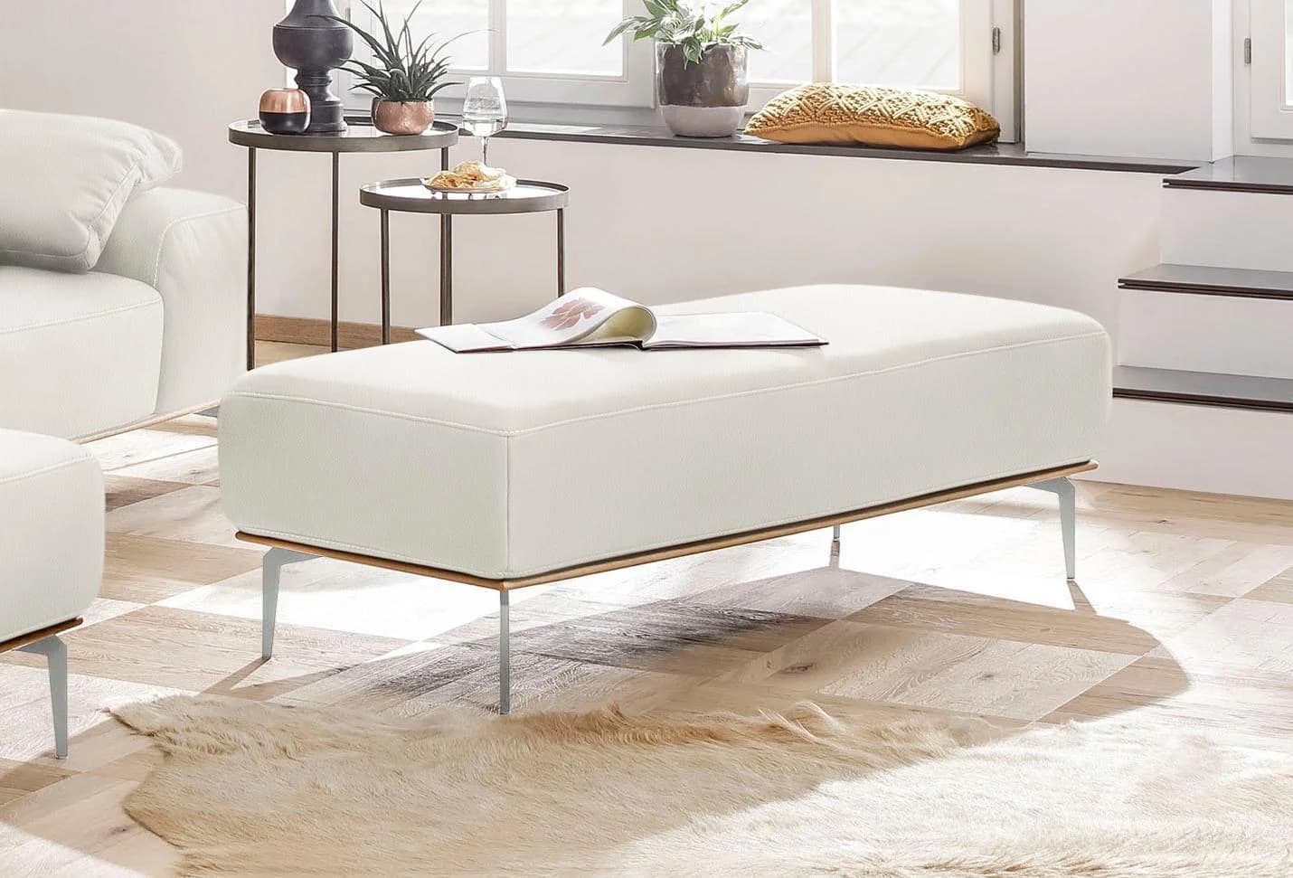 Polsterhocker W.SCHILLIG Weiß Longlife Xtra-Leder