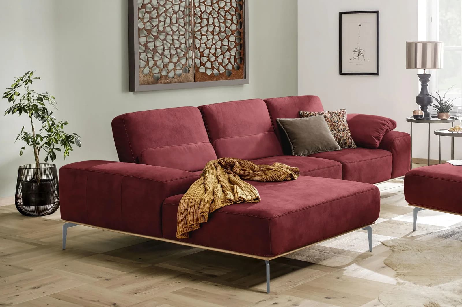 W.SCHILLIG Ecksofa run Ruby Rot Longlife Xtra-Leder mit flexibler Sitztiefe