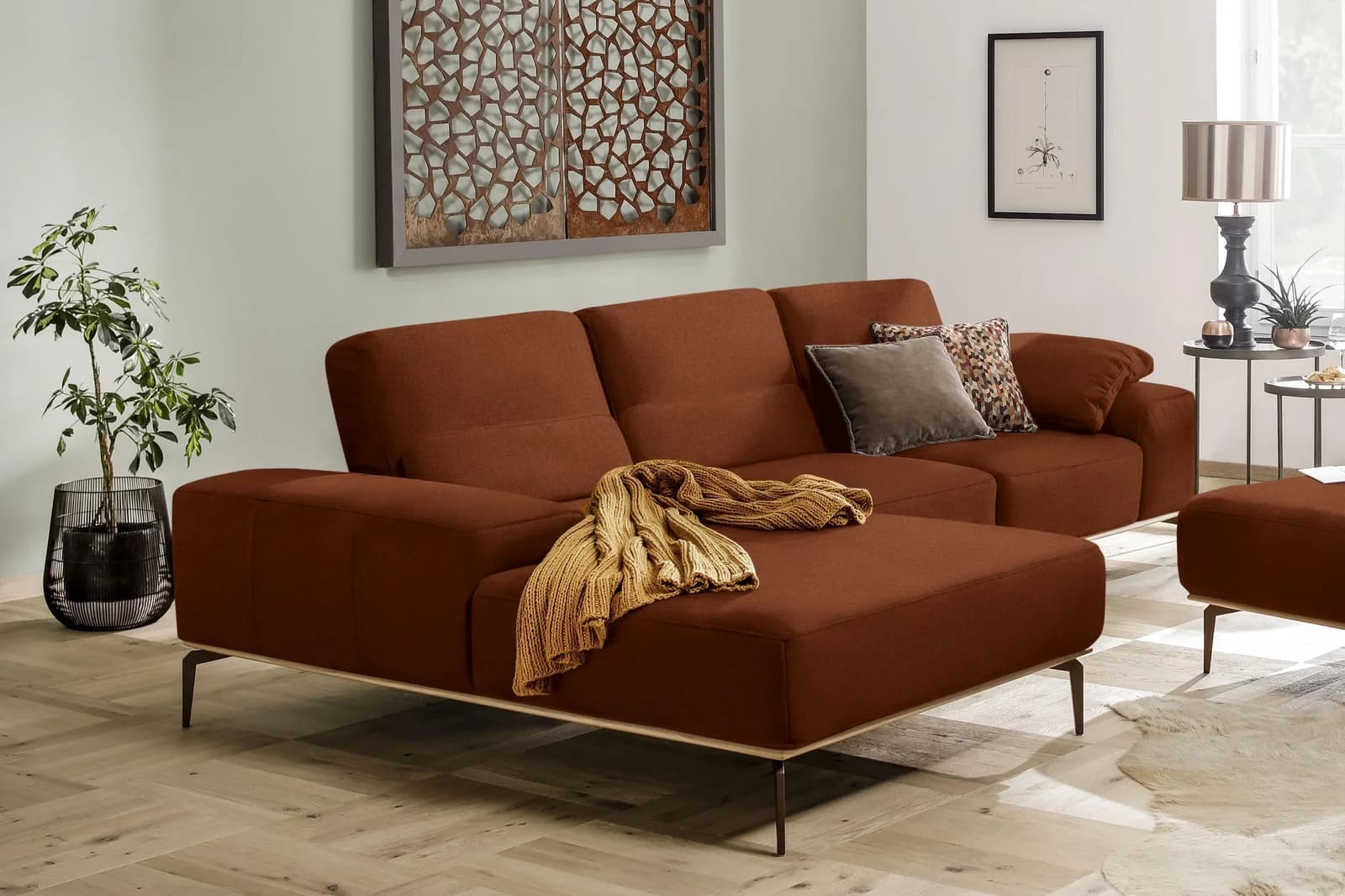 W.SCHILLIG Ecksofa run L-Form Terracotta mit flexibler Sitztiefe