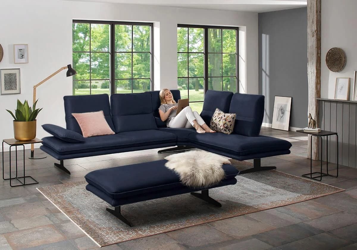 W.SCHILLIG Ecksofa broadway Blau Longlife Xtra-Leder mit Sitztiefenverstellung