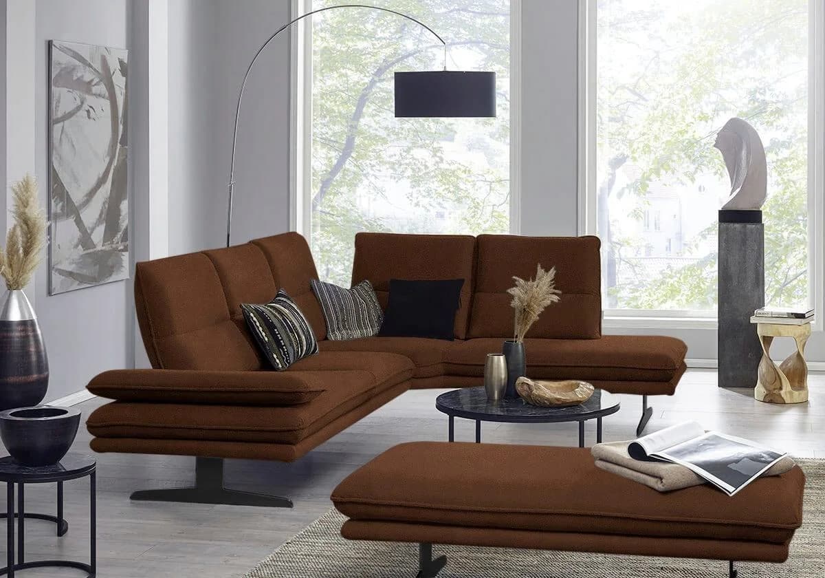 W.SCHILLIG Ecksofa Broadway L-Form Braun Longlife Leder
