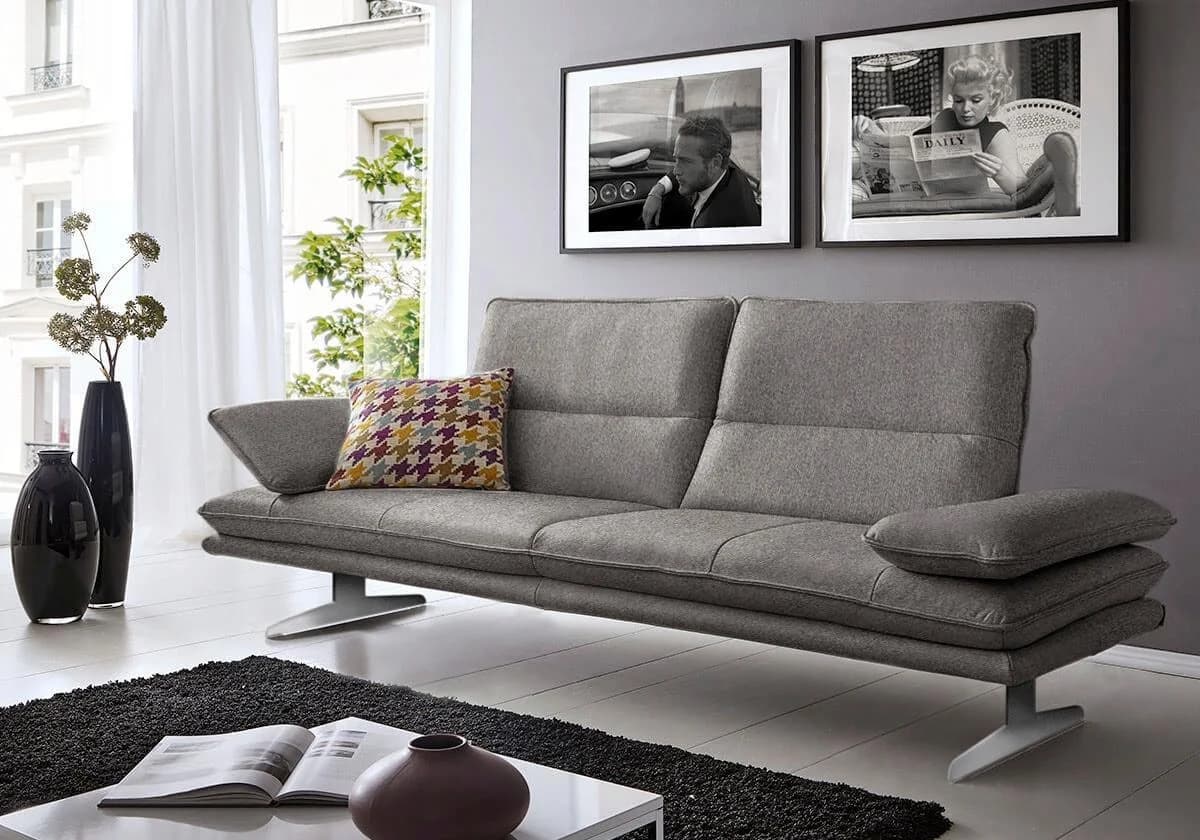 W.SCHILLIG Broadway 2,5-Sitzer Sofa Grau mit Sitztiefenverstellung