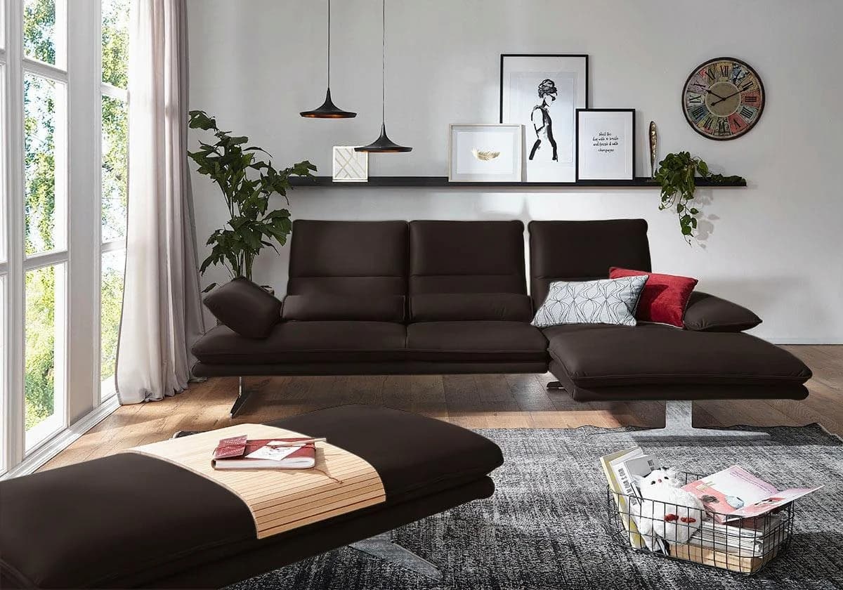W.SCHILLIG Ecksofa Broadway L-Form Braun Longlife Xtra-Leder
