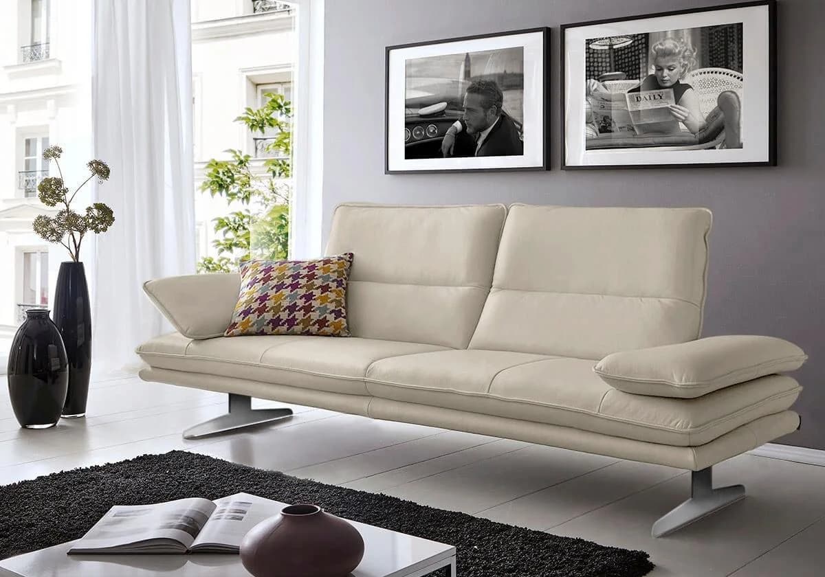W.SCHILLIG Broadway Designsofa 2,5-Sitzer Grau Leder mit Sitztiefenverstellung