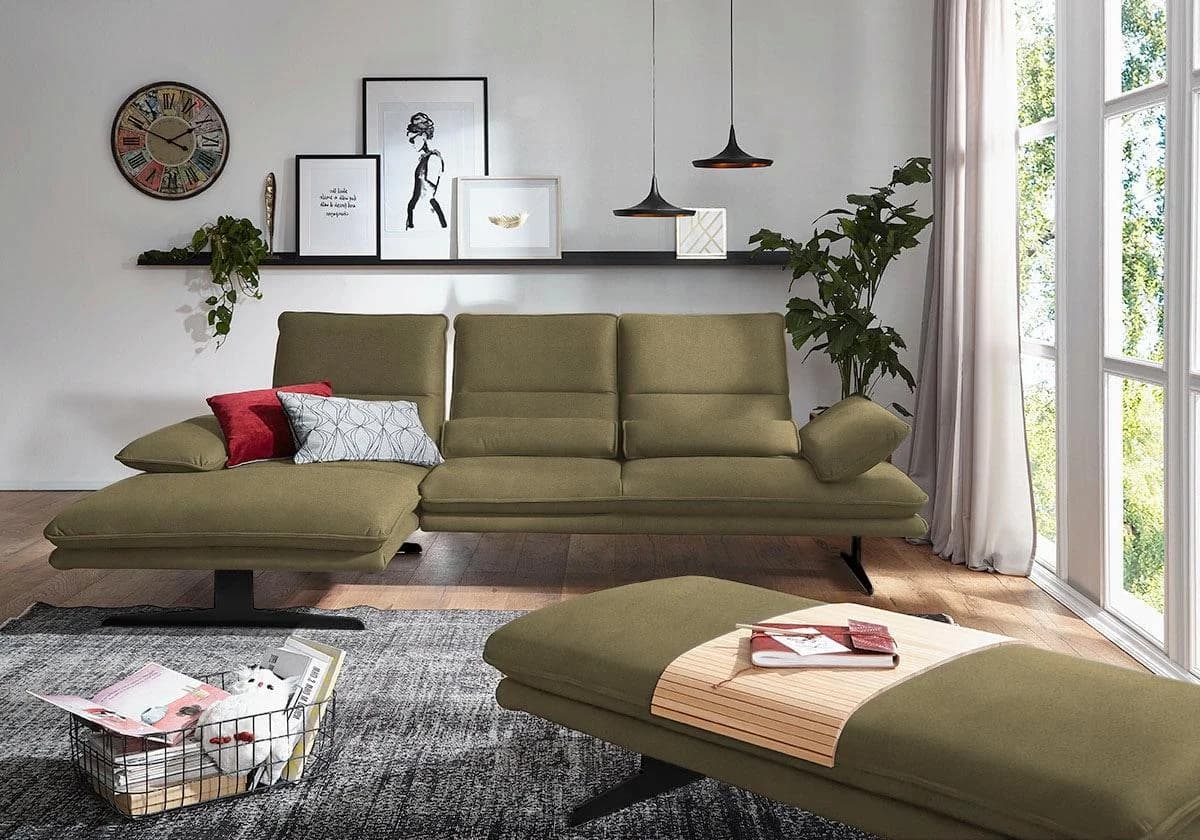 W.SCHILLIG Ecksofa Broadway Grün Longlife Xtra-Leder mit Sitztiefenverstellung