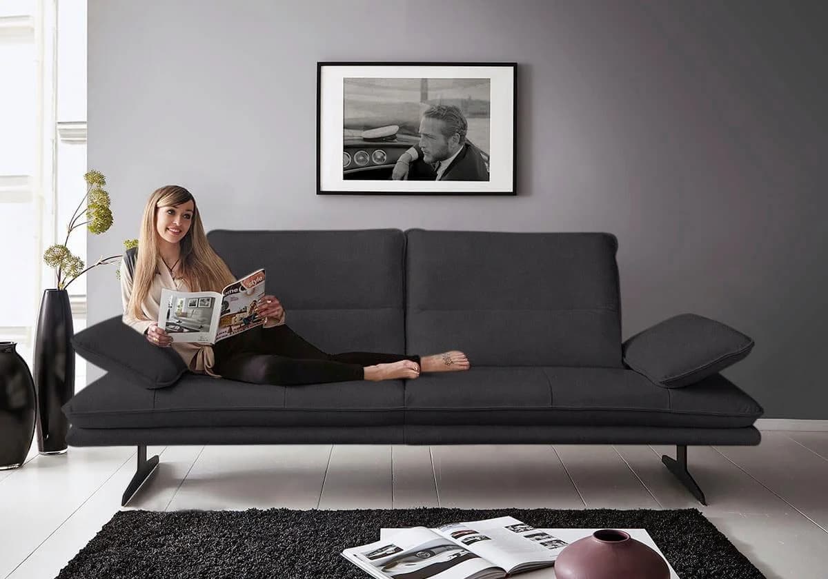 W.SCHILLIG Broadway Designsofa 2,5-Sitzer Anthrazit mit Sitztiefenverstellung