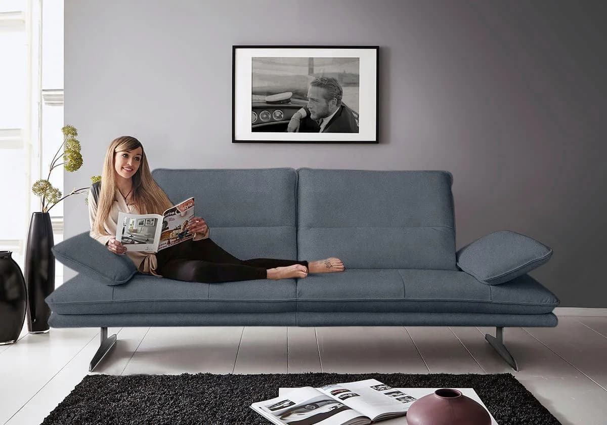 W.SCHILLIG Broadway Designsofa Blau Leder Sitztiefenverstellung