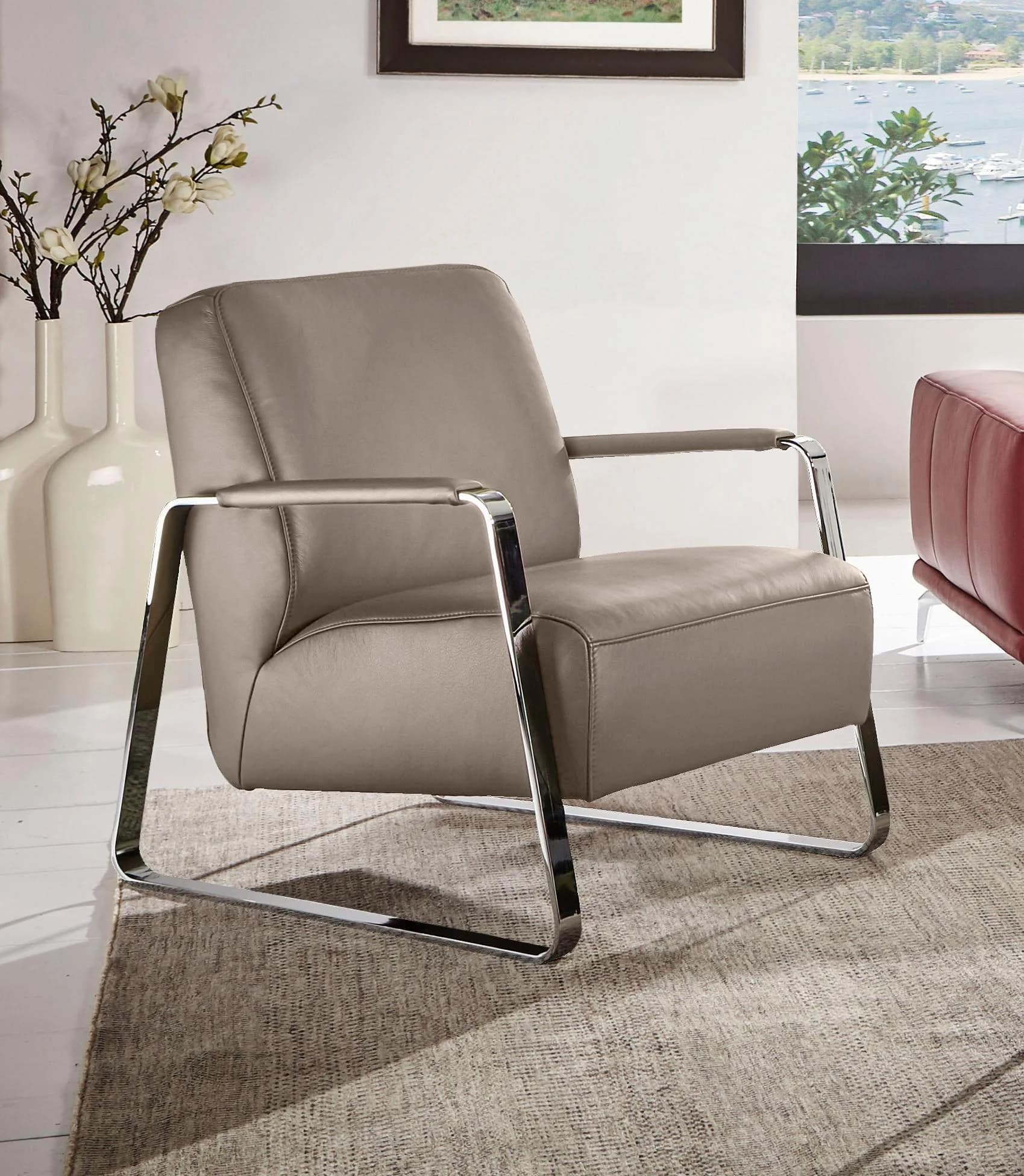 W.SCHILLIG Cocktailsessel quadroo mit Lederbezug und Chromgestell - Bild 5