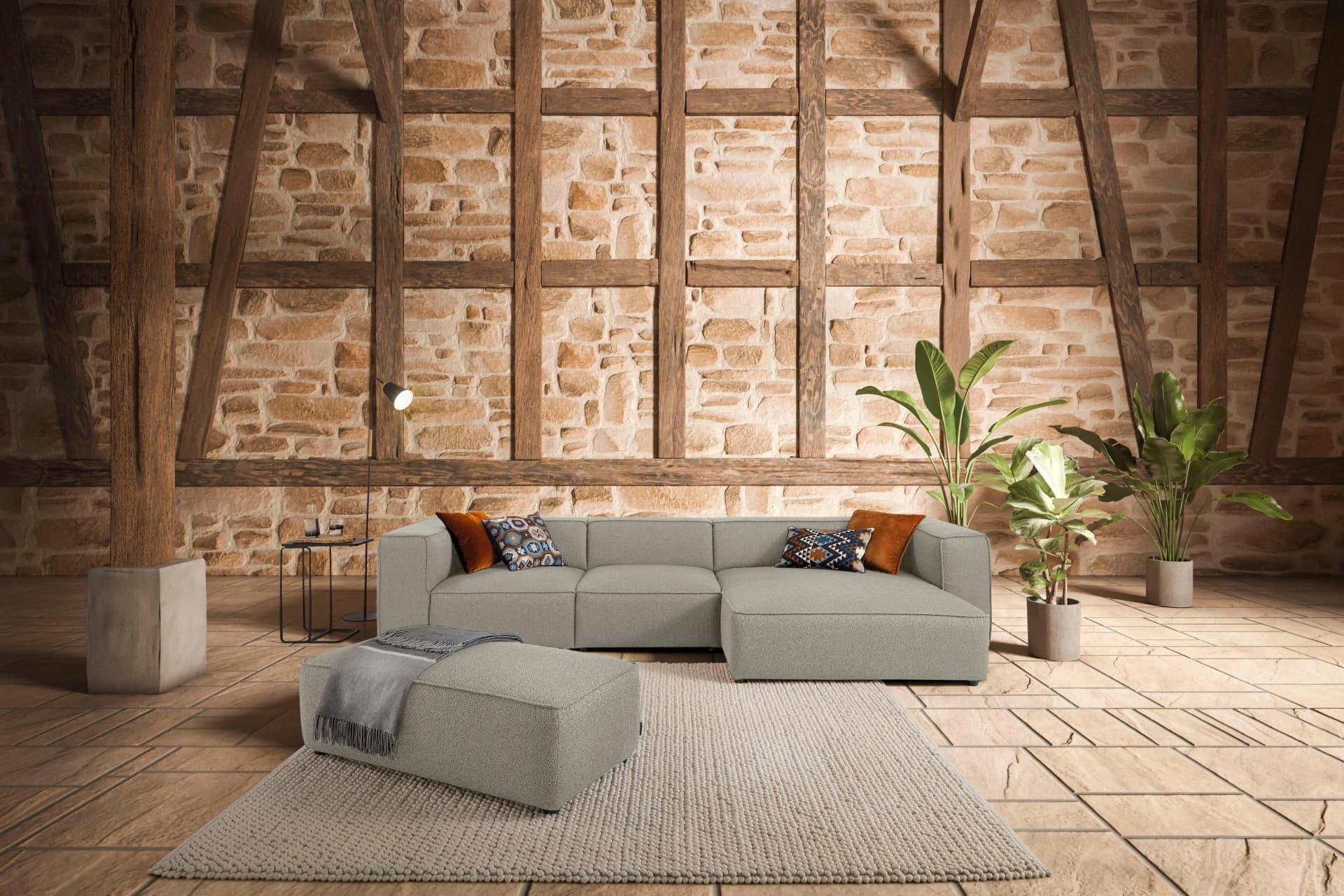 W.SCHILLIG Ecksofa around-the-block Beige mit Federkern