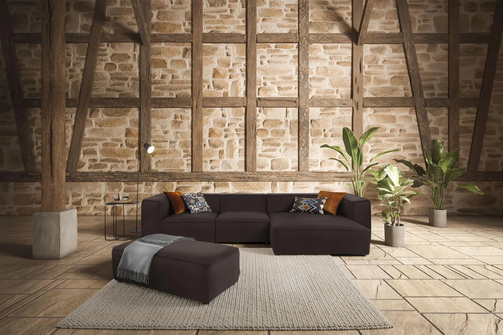 W.SCHILLIG Ecksofa around-the-block Mocca Leder Z69