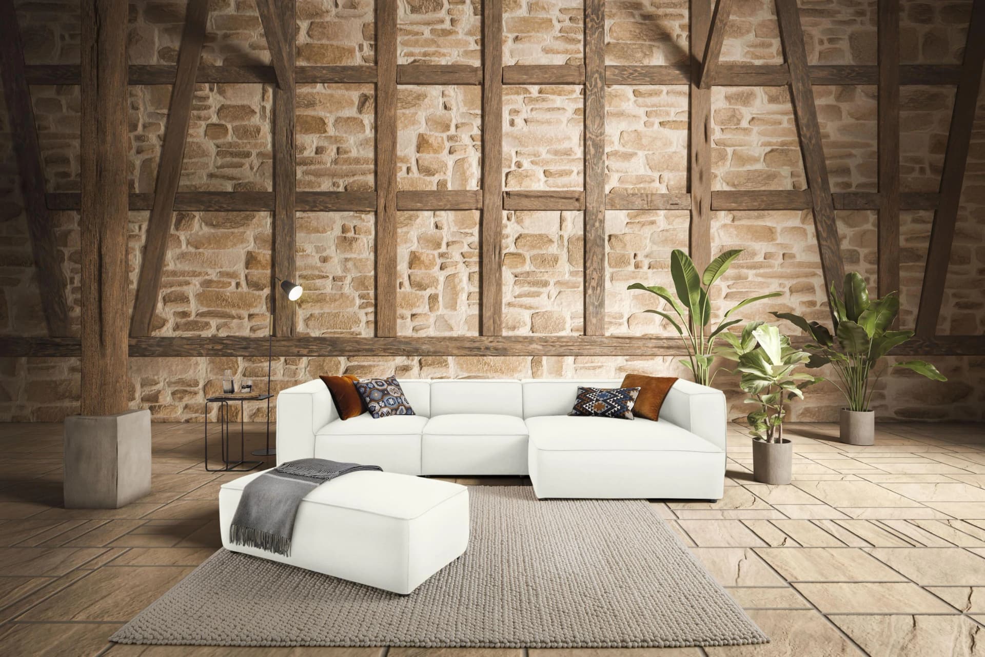 W.SCHILLIG Ecksofa around-the-block Weiß Leder