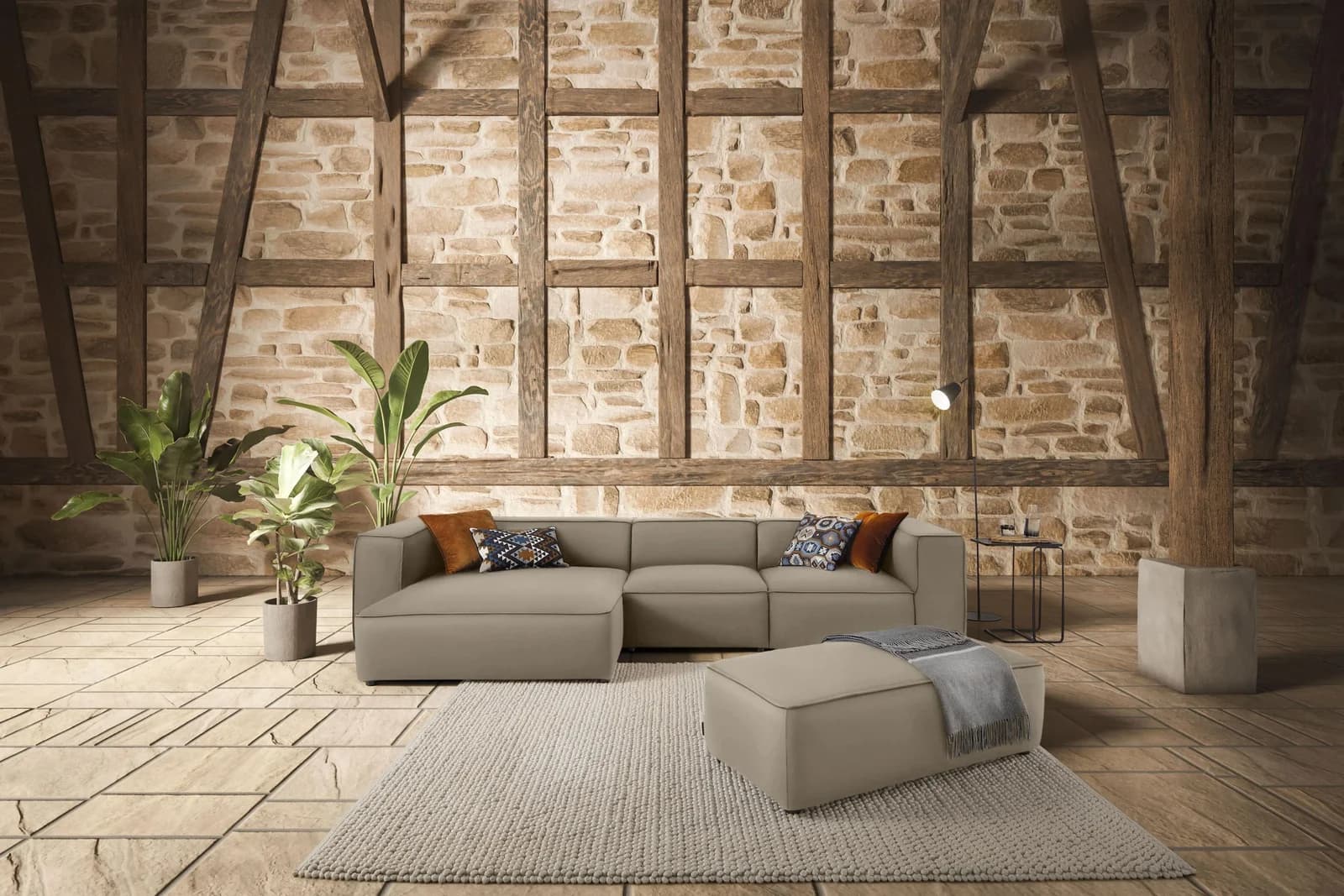W.SCHILLIG Ecksofa around-the-block Braun Longlife Xtra-Leder