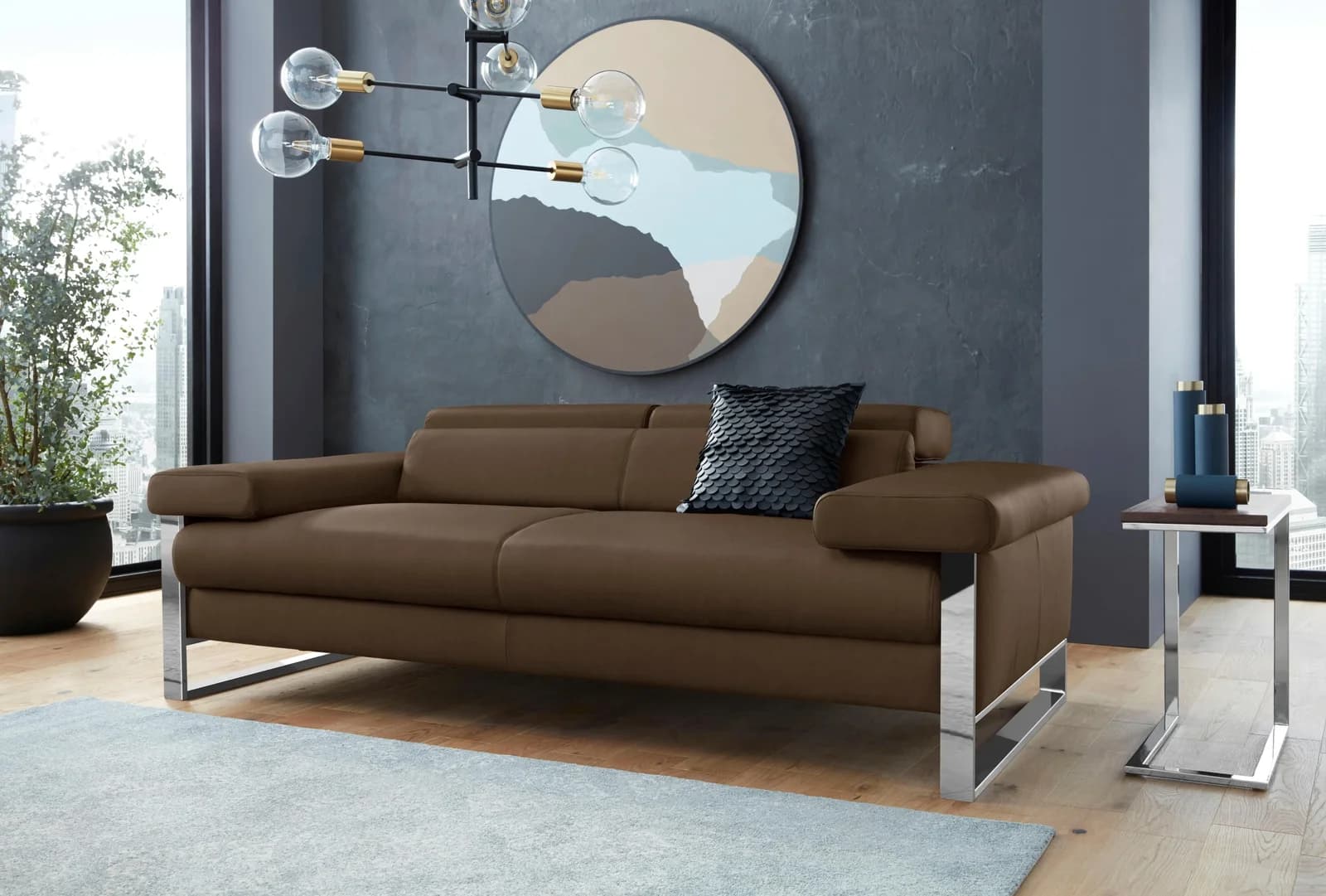 W.SCHILLIG finn 2-Sitzer Sofa Mokka mit motorischer Sitztiefenverstellung