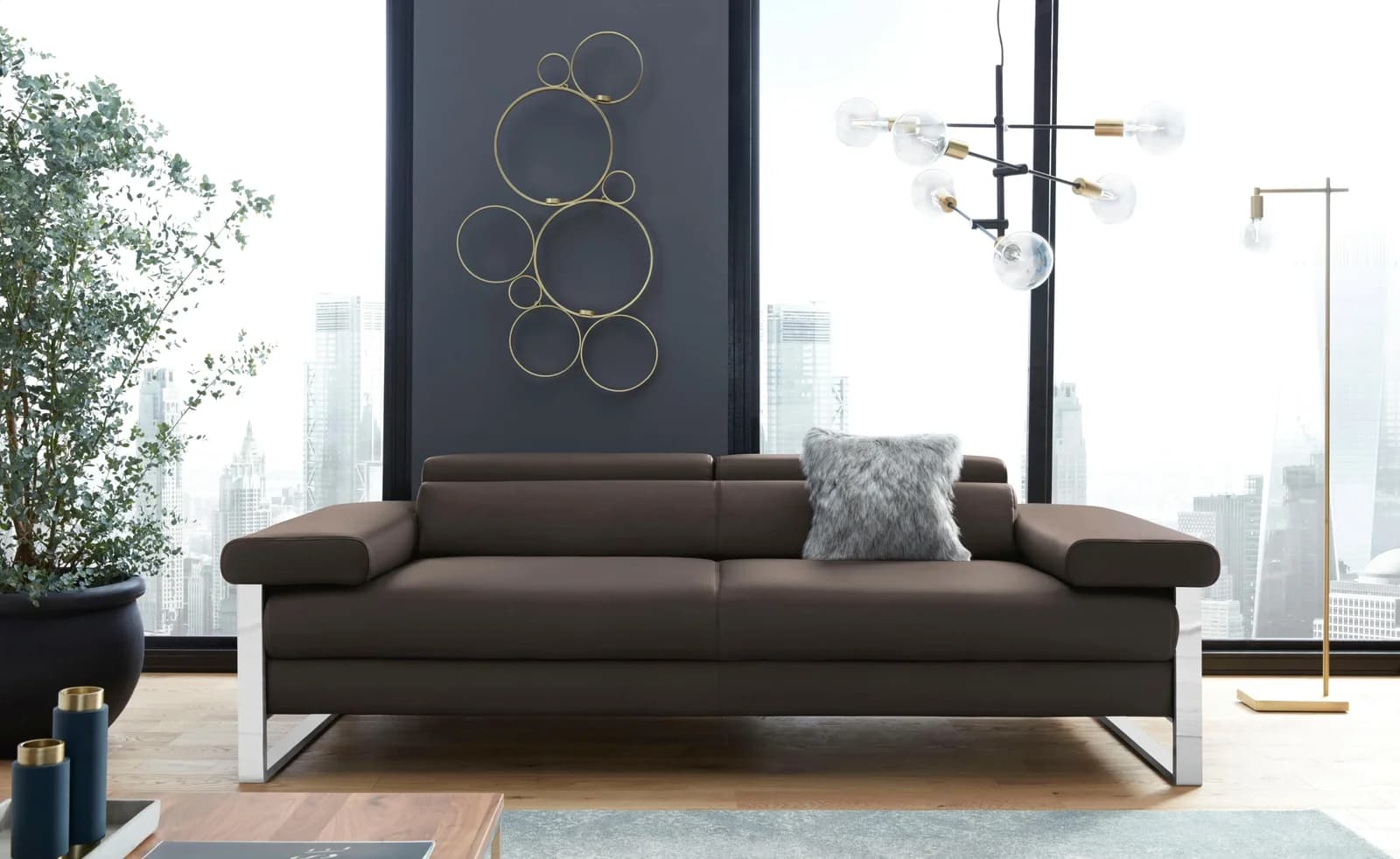W.SCHILLIG finn 2-Sitzer Sofa Braun Leder Motorisch