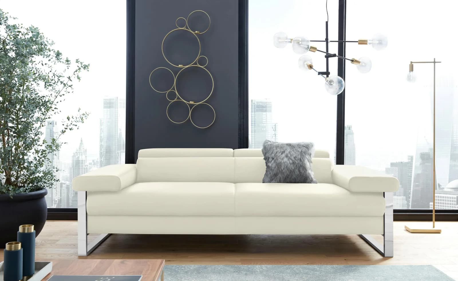 W.SCHILLIG finn 2-Sitzer Sofa Weiß Leder Kopfteilverstellung