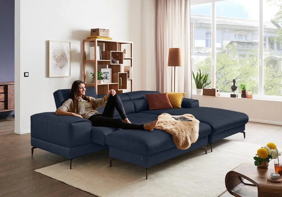 W.SCHILLIG Polsterhocker piedroo Blau Leder