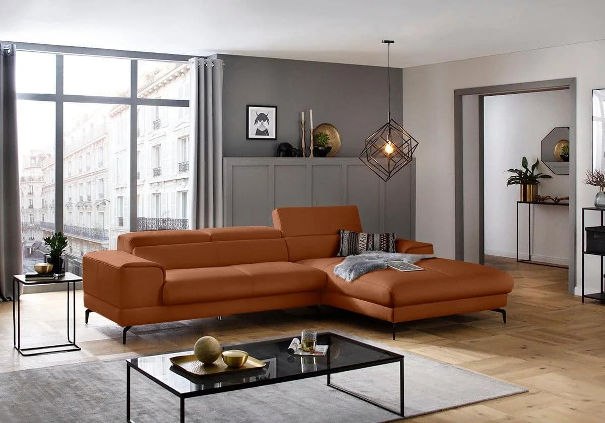 W.SCHILLIG Ecksofa piedroo L-Form Cognac Leder Kopfteilverstellung