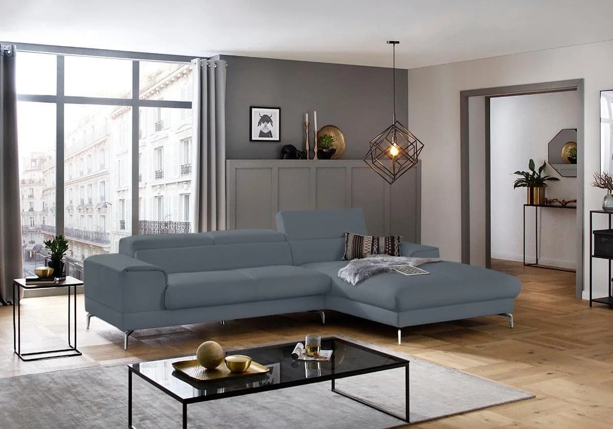 W.SCHILLIG Ecksofa piedroo Blau Longlife Leder Kopfteilverstellung