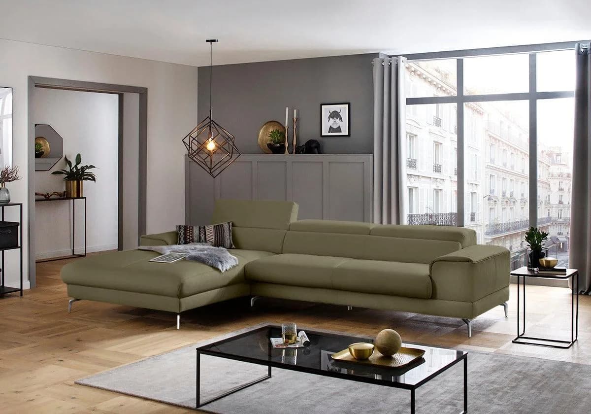 W.SCHILLIG Ecksofa piedroo L-Form Grün Longlife Xtra-Leder