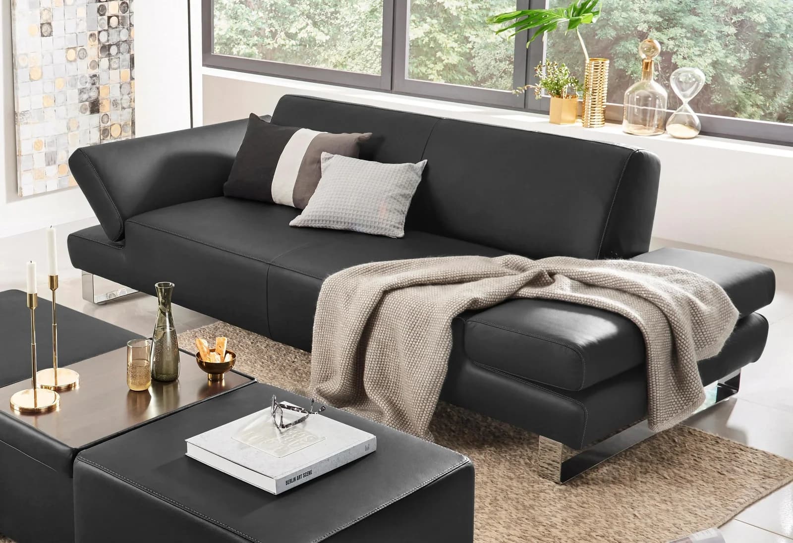 W.SCHILLIG Sofa taboo 3-Sitzer Leder graphit Z59