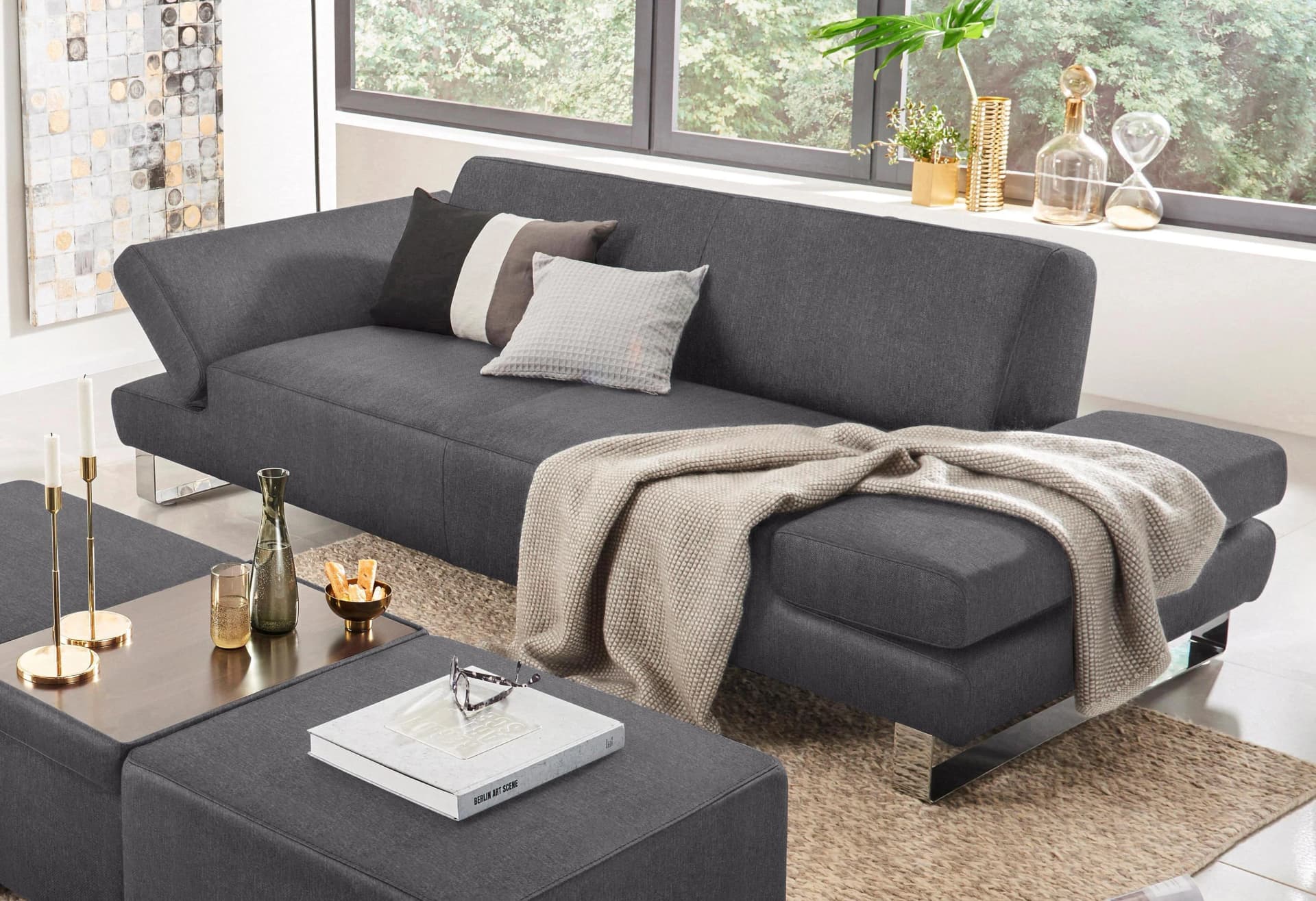 W.SCHILLIG Sofa "taboo" 3-Sitzer Grau mit Armlehnenverstellung