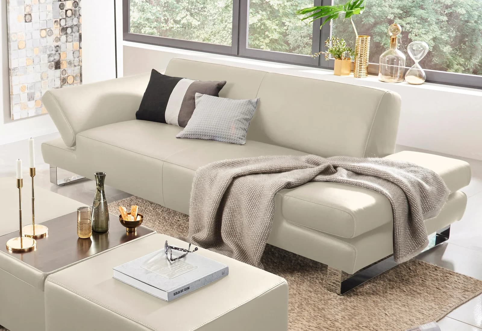 W.SCHILLIG 3-Sitzer Sofa "taboo" Grau Longlife Leder