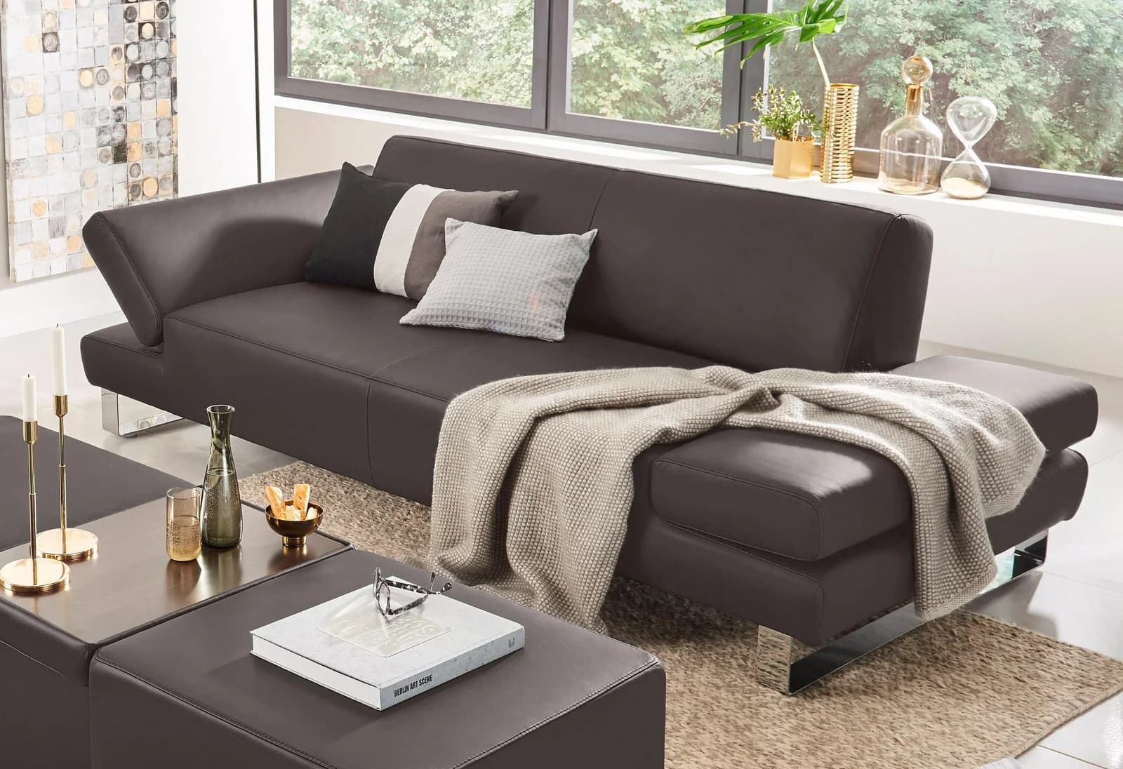 W.SCHILLIG Sofa taboo 3-Sitzer Braun Leder