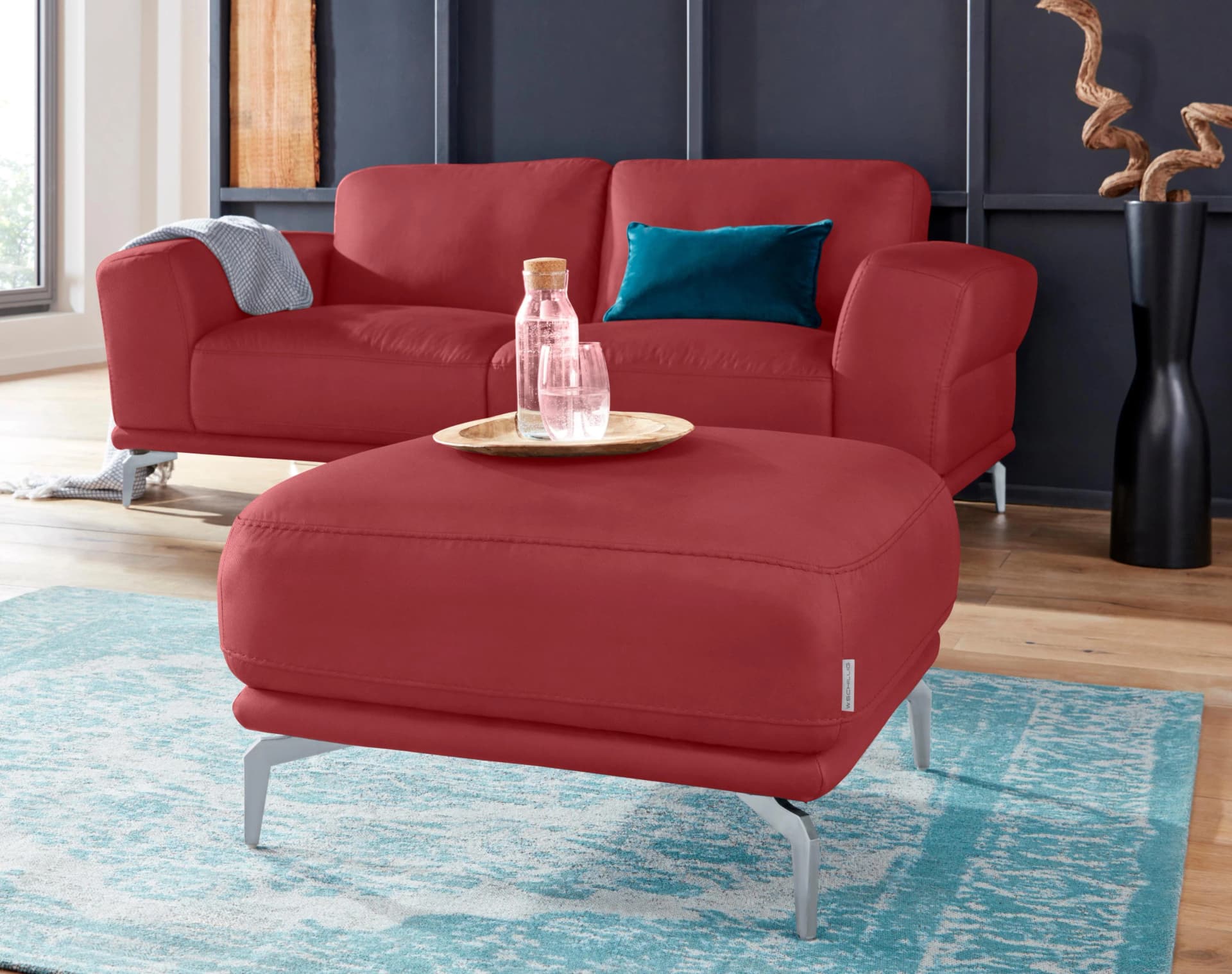 W.SCHILLIG Hocker Montanaa Ruby Rot Leder Metallfüße