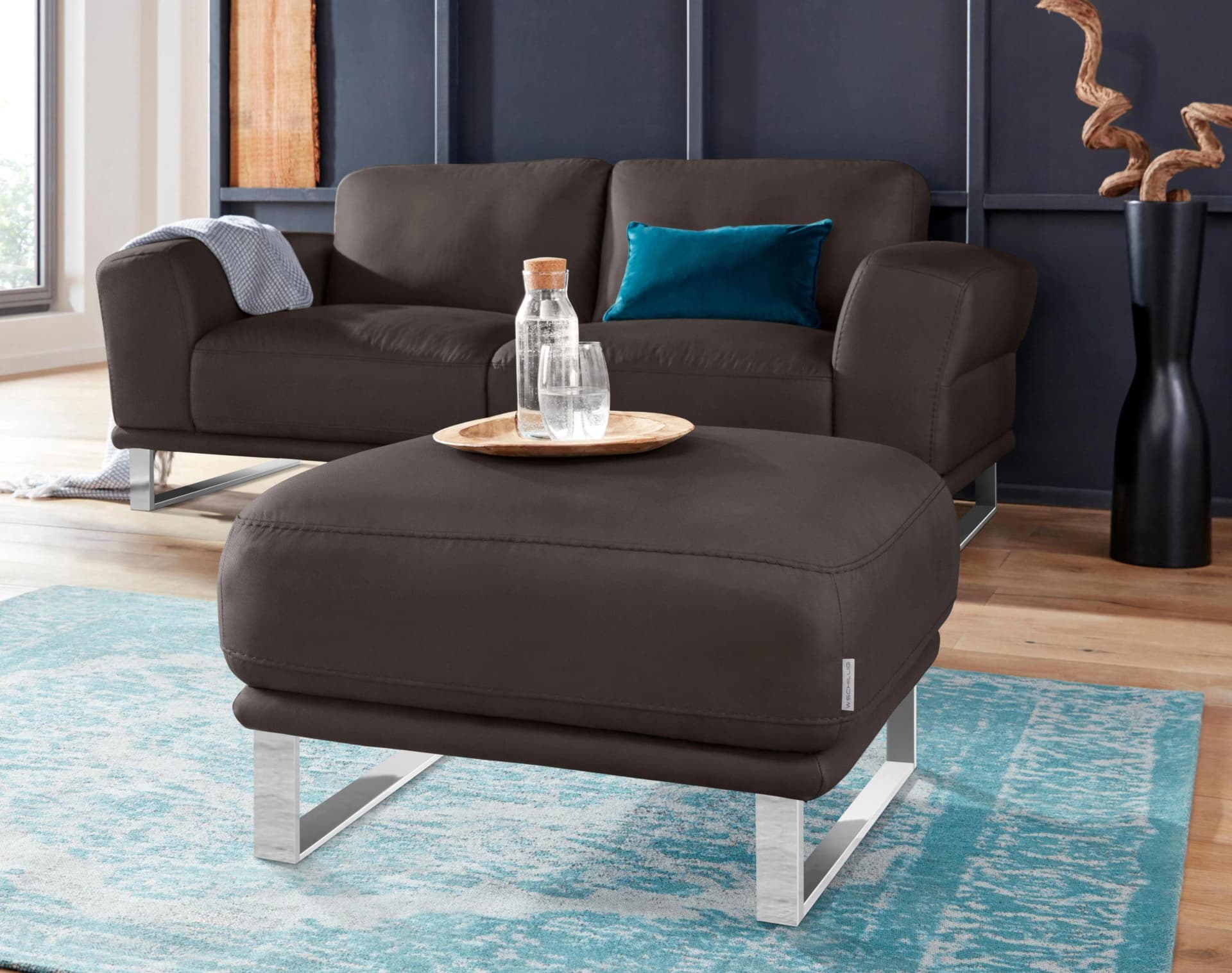W.SCHILLIG Hocker montanaa Braun Leder Metallkufen