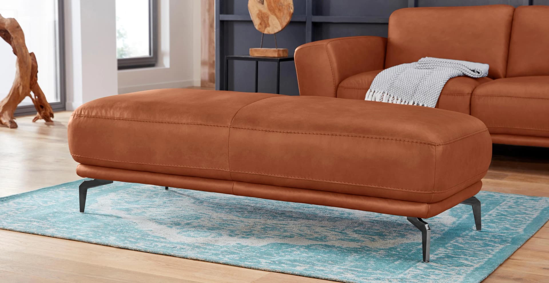 W.SCHILLIG Hocker montanaa Braun Cognac Leder Metallfüße