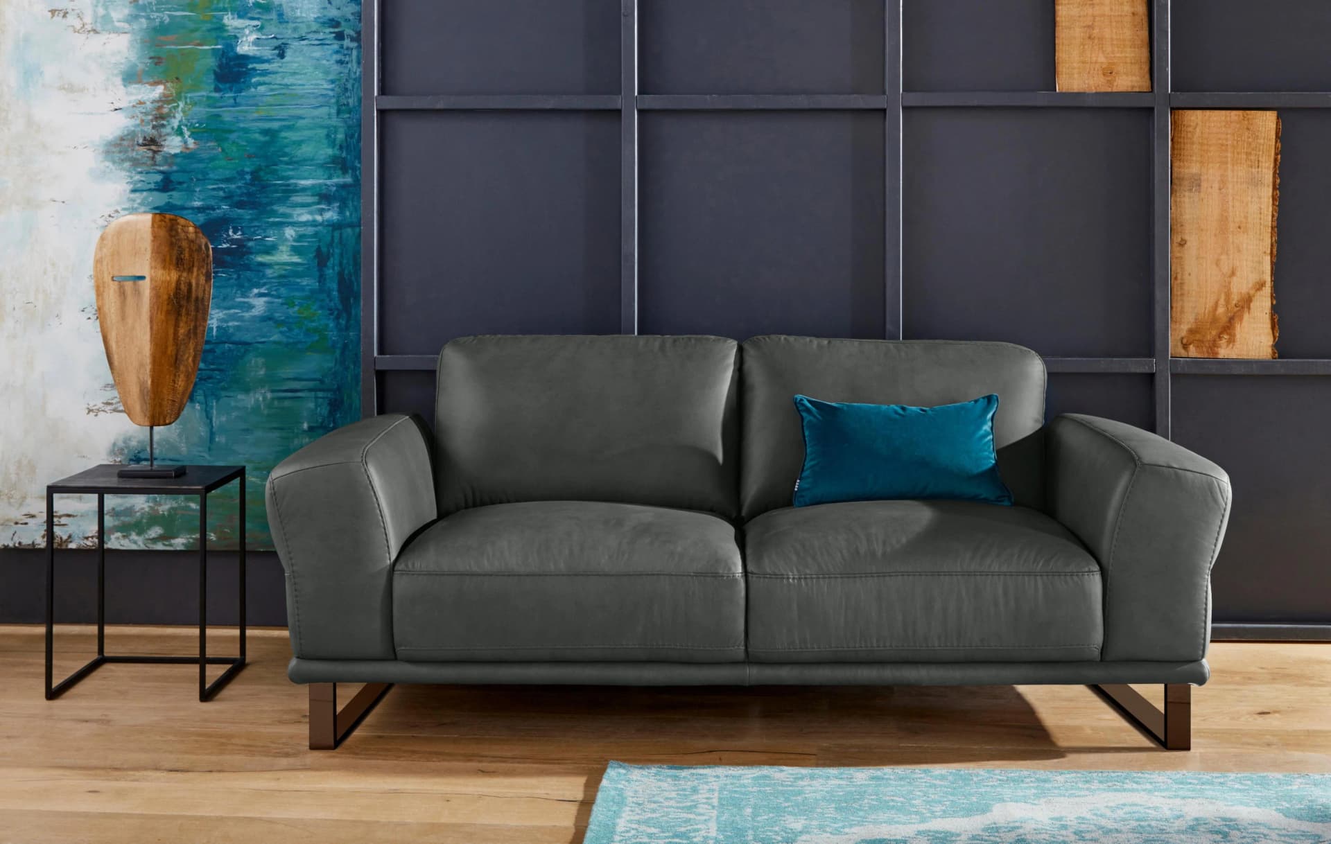 W.SCHILLIG 2-Sitzer Sofa montanaa Anthrazit Leder Metallkufen
