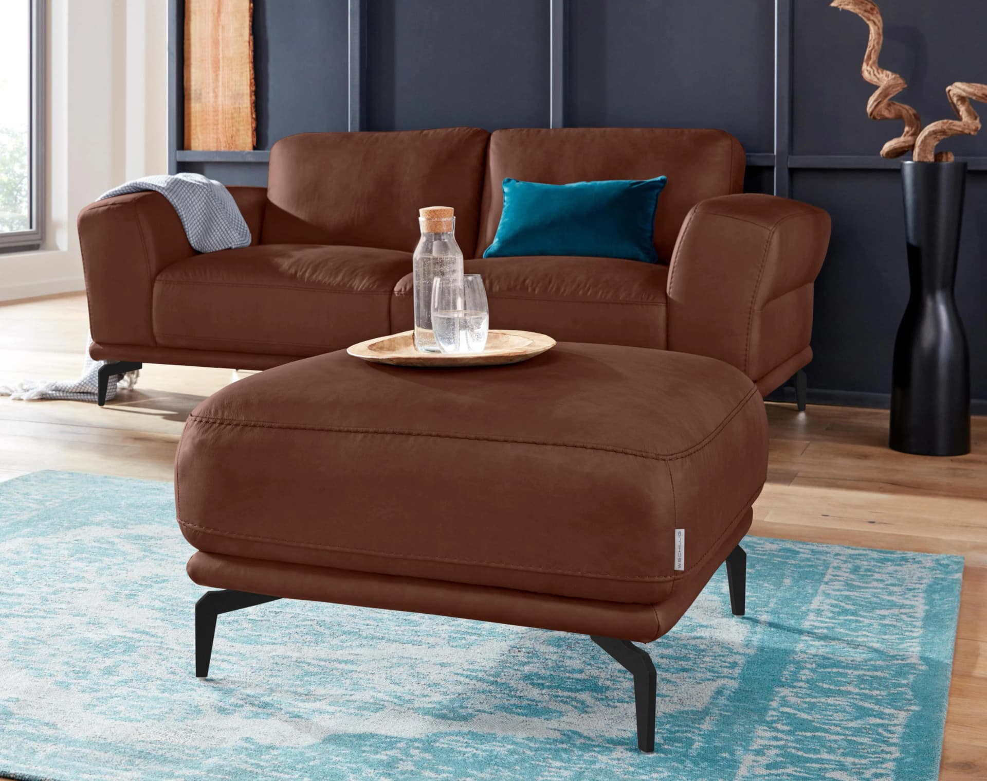 Hocker W.SCHILLIG montanaa Braun Leder Metallfüße