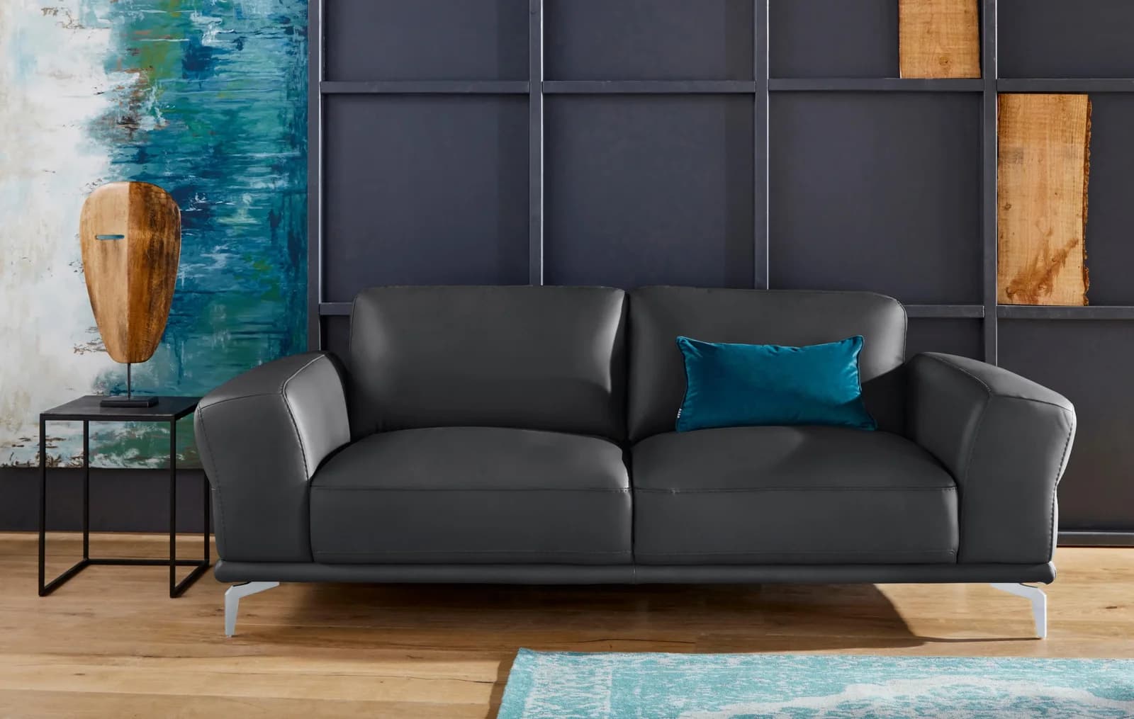 W.SCHILLIG Montanaa 2,5-Sitzer Sofa Schwarz Leder Metallfüße