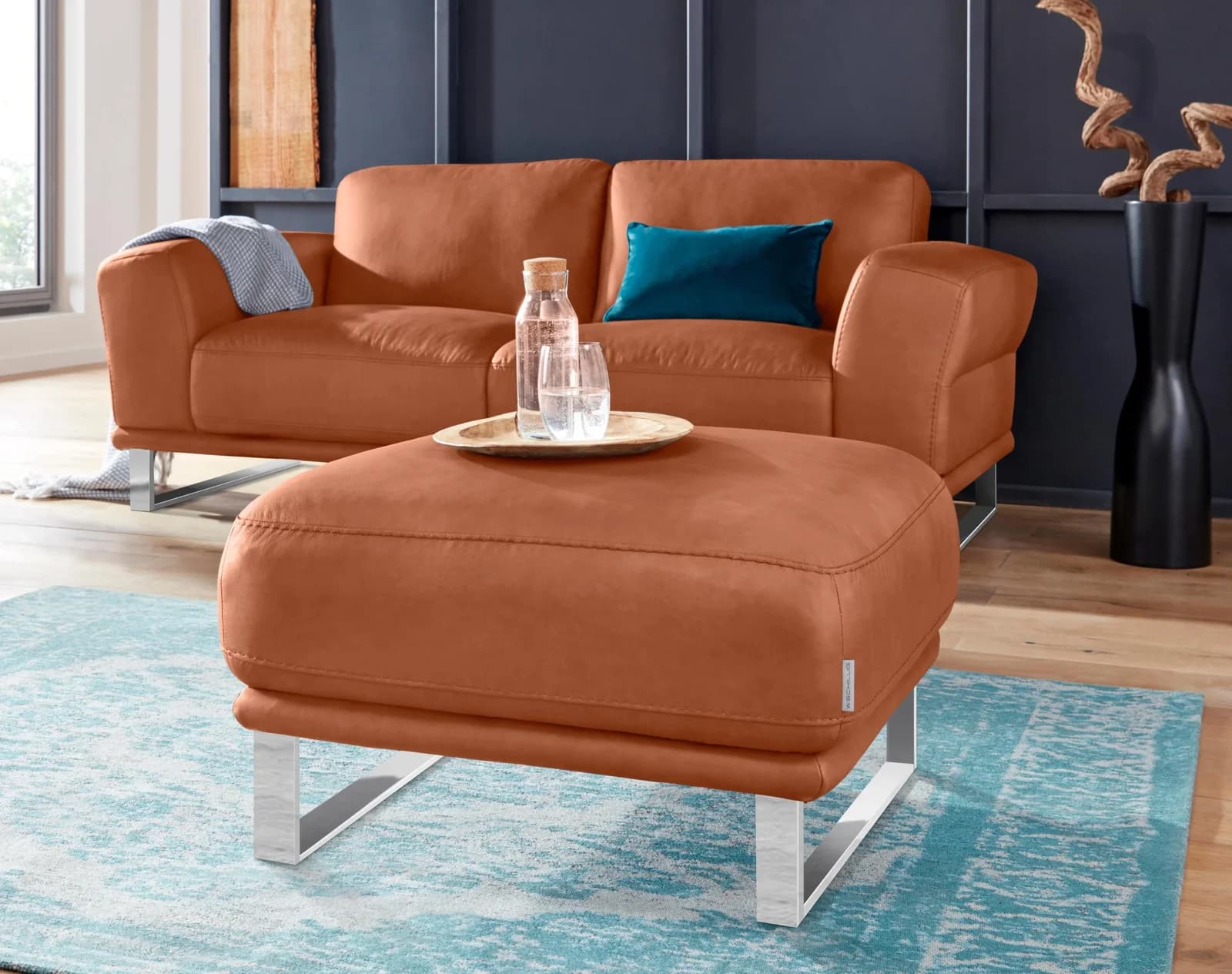 W.SCHILLIG Hocker Montanaa Cognac Leder Metallkufen