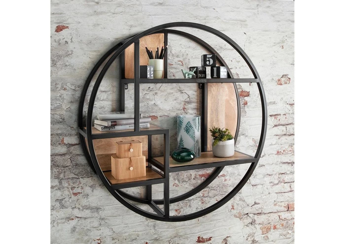 More2Home Wandregal CIRCLE rund Mangoholz natur Eisen schwarz - Bild 2