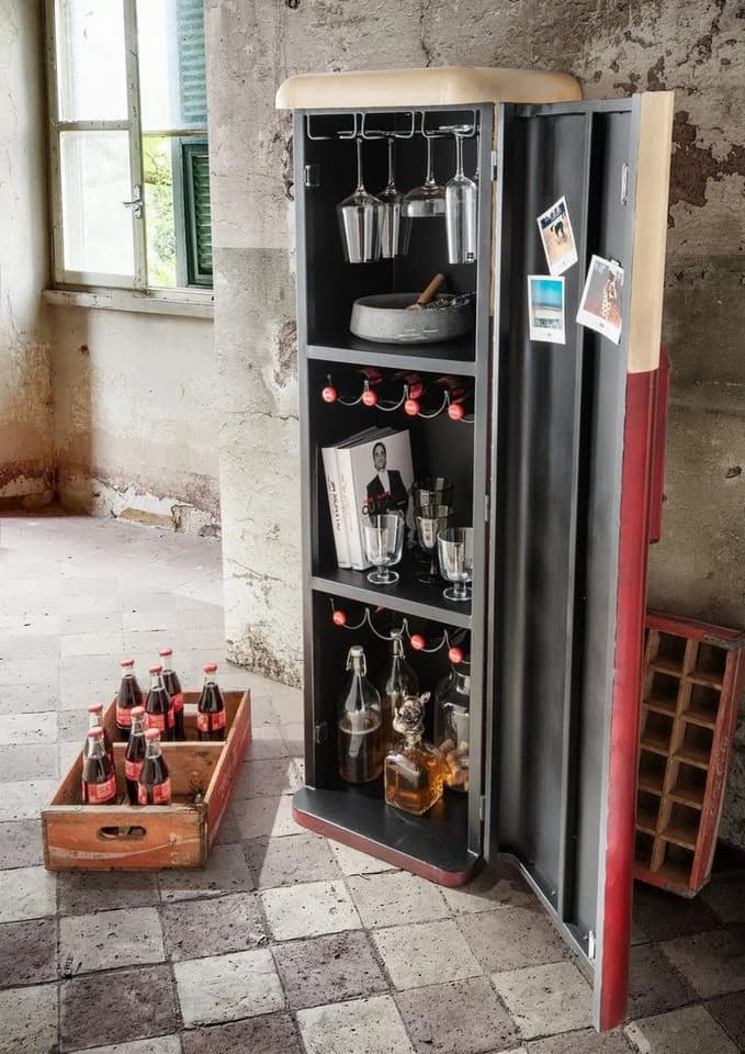 More2Home Barschrank Retro COLD-COLA-S Metall Vintage Rot/Weiß