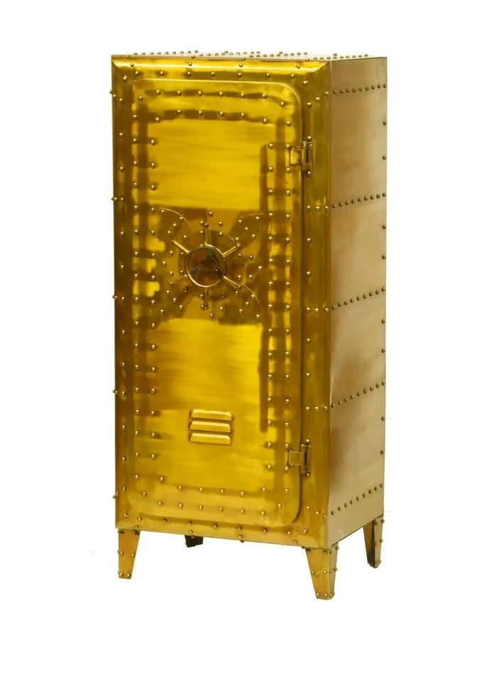 More2Home Beistellschrank SAFE Metall Vintage Gold Industrial