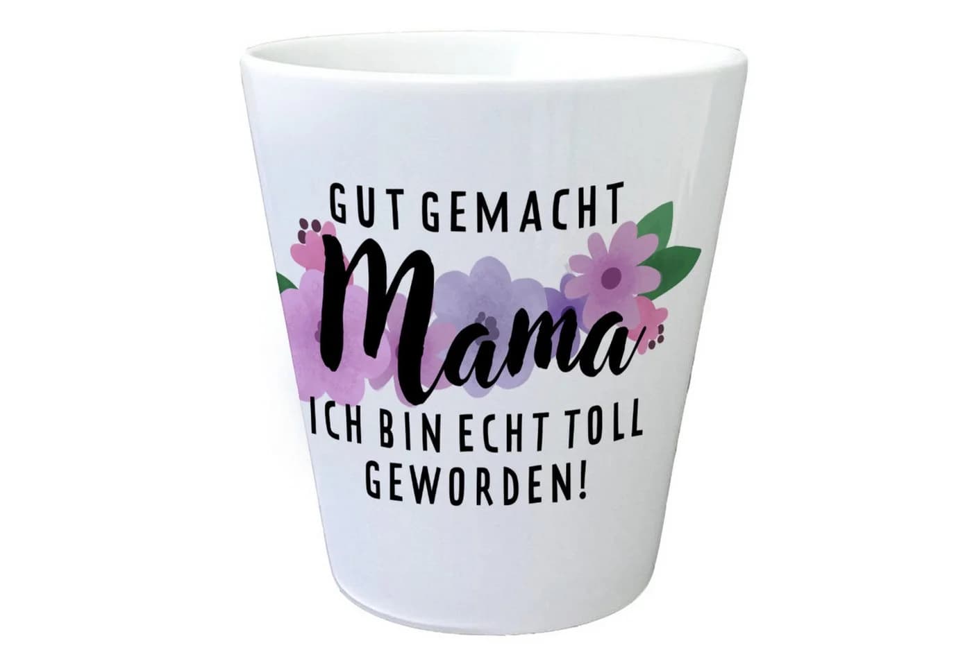 speecheese Blumentopf mit Spruch „Gut gemacht, Mama“ und Blumenmotiv - Bild 2